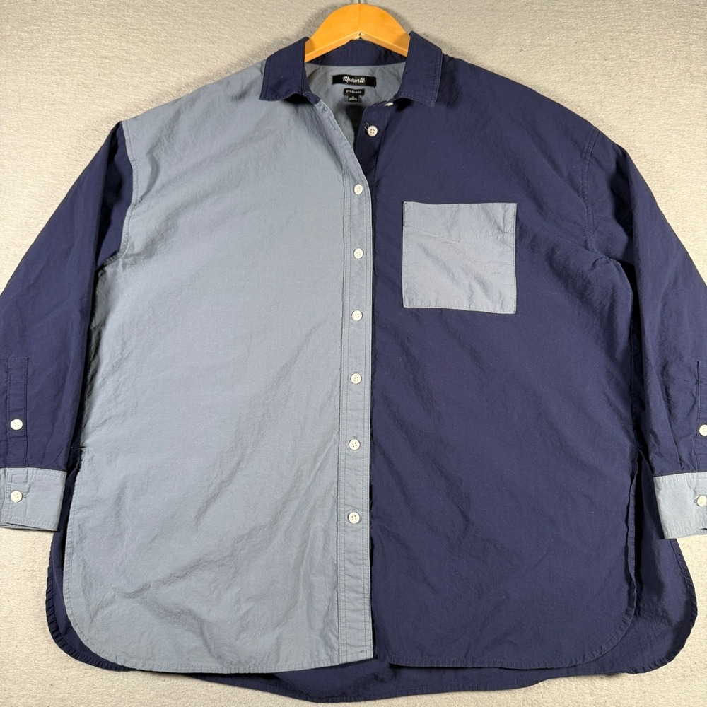 Madewell Oversized Button Down Shirt Blue Colorblock Long Sleeve Womens Medium
